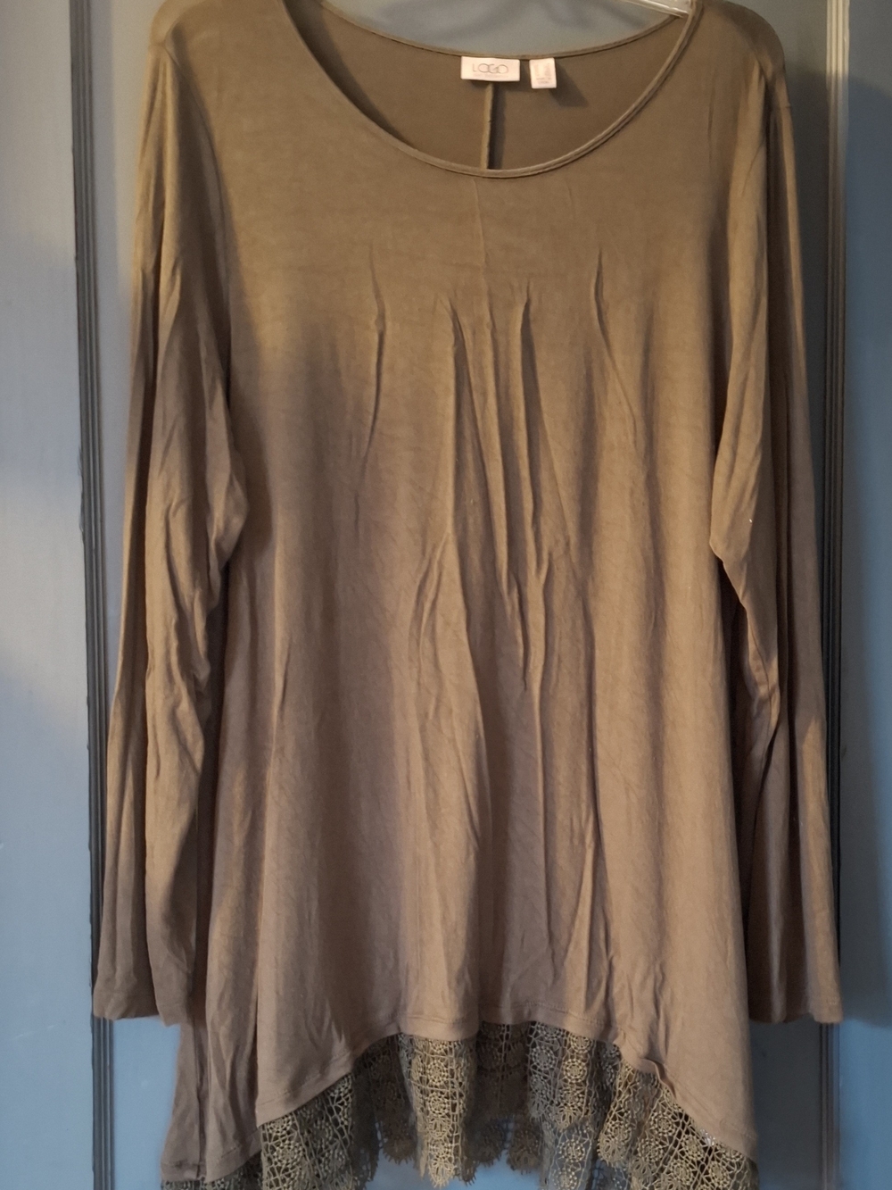LOFT Taupe Lace-Hem Long Sleeve Tunic